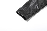 Fashionable Waist-baring PU Leather Solid Color Casual Jacket SXE-77277