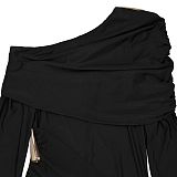 Sexy Solid Color Shoulder Bag Hip Ribbon Dress BY-7590