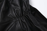 Sexy Pleated Cropped High-waisted Straight-leg Trouser Suit ZJQD-85221