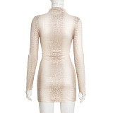 Half Turtleneck Light Color Snake Print Long Sleeve Hip Short Dress XYWL-25DS369