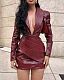 Sexy Hot Girl In A Red Deep V-neck Pleated Leather Dress FC-1420