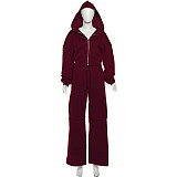 Casual Hooded Long-sleeved Zip-up Jacket and Loose-fitting Trousers Set SXE-55269
