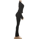 Fashionable Hollow Hook Zipper Top and Sexy Slim-fitting Trousers Two-piece Set DLS-84204