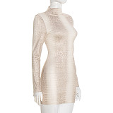 Half Turtleneck Light Color Snake Print Long Sleeve Hip Short Dress XYWL-25DS369