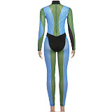 Fashionable Turtleneck Color-blocked Long-sleeved High-waisted Bodysuit DLS-85453