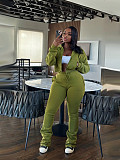 Hooded Zipper Cardigan Waisted Velvet Sweatshirt Lace-up Sports Suit PMR-809