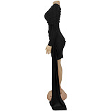 Sexy Solid Color Shoulder Bag Hip Ribbon Dress BY-7590