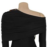 Sexy Solid Color Shoulder Bag Hip Ribbon Dress BY-7590