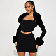 Fashionable Fur Collar Spliced ​​Long-sleeved Suspenders With Sexy Hip-hugging Short Skirt Suit DLS-85367