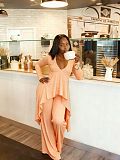 Irregular V-neck Casual Long-sleeved Shirts Loose Two Pieces YS-2508