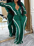 Autumn Winter Striped Long-sleeved Cardigan Straight Leg Trousers Two Piece Set AIL-335