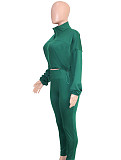 Casual High-waisted Trousers And Zipper Cropped Jacket Two Pieces Sport SH-391438