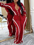 Autumn Winter Striped Long-sleeved Cardigan Straight Leg Trousers Two Piece Set AIL-335