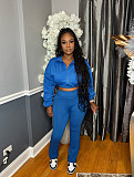 Casual High-waisted Trousers And Zipper Cropped Jacket Two Pieces Sport SH-391438