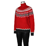 High-neck Jacquard Sweater Retro Ethnic Knitted Sweater Loose Warm Top ZS-0348