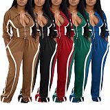 Autumn Winter Striped Long-sleeved Cardigan Straight Leg Trousers Two Piece Set AIL-335