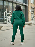 Casual High-waisted Trousers And Zipper Cropped Jacket Two Pieces Sport SH-391438