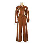 Autumn Winter Striped Long-sleeved Cardigan Straight Leg Trousers Two Piece Set AIL-335