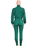 Casual High-waisted Trousers And Zipper Cropped Jacket Two Pieces Sport SH-391438
