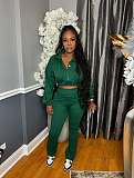 Casual High-waisted Trousers And Zipper Cropped Jacket Two Pieces Sport SH-391438