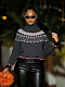 High-neck Jacquard Sweater Retro Ethnic Knitted Sweater Loose Warm Top ZS-0348