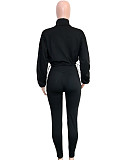 Casual High-waisted Trousers And Zipper Cropped Jacket Two Pieces Sport SH-391438