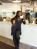 Irregular V-neck Casual Long-sleeved Shirts Loose Two Pieces YS-2508