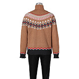 High-neck Jacquard Sweater Retro Ethnic Knitted Sweater Loose Warm Top ZS-0348