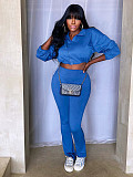 Casual High-waisted Trousers And Zipper Cropped Jacket Two Pieces Sport SH-391438