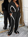 Autumn Winter Striped Long-sleeved Cardigan Straight Leg Trousers Two Piece Set AIL-335