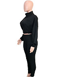 Casual High-waisted Trousers And Zipper Cropped Jacket Two Pieces Sport SH-391438