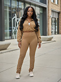 Casual High-waisted Trousers And Zipper Cropped Jacket Two Pieces Sport SH-391438