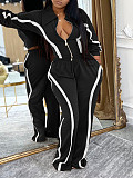 Autumn Winter Striped Long-sleeved Cardigan Straight Leg Trousers Two Piece Set AIL-335