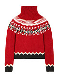 High-neck Jacquard Sweater Retro Ethnic Knitted Sweater Loose Warm Top ZS-0348