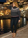 High-neck Jacquard Sweater Retro Ethnic Knitted Sweater Loose Warm Top ZS-0348