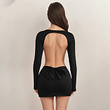 Sexy Solid Color Hollowed-out Long-sleeved Simple Off-shoulder Bodycon Dress MRA-45924