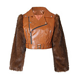 Fur Motorcycle Jacket For Women Leather Fashion Street Warm Coat ZS-0772