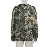 Retro Casual Camouflage Leaf Print Long-sleeved Crew Neck Sweatshirt MRA-40979