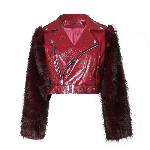 Fur Motorcycle Jacket For Women Leather Fashion Street Warm Coat ZS-0772