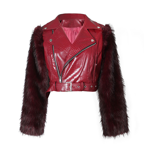 Fur Motorcycle Jacket For Women Leather Fashion Street Warm Coat ZS-0772