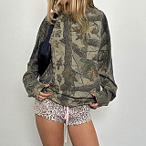 Retro Casual Camouflage Leaf Print Long-sleeved Crew Neck Sweatshirt MRA-40979