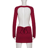 Sexy Solid Color Hollowed-out Long-sleeved Simple Off-shoulder Bodycon Dress MRA-45924