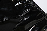 Sexy See-through Mesh Leather Patchwork Jumpsuit Slit Skirt Suit ZJQD-85634