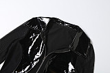 Sexy See-through Mesh Leather Patchwork Jumpsuit Slit Skirt Suit ZJQD-85634