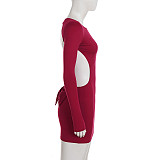 Sexy Solid Color Hollowed-out Long-sleeved Simple Off-shoulder Bodycon Dress MRA-45924