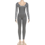 Stylish Solid Color Low-cut High-waisted Tight Jumpsuit ZJQD-85086