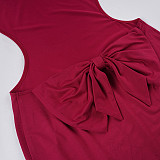 Sexy Solid Color Hollowed-out Long-sleeved Simple Off-shoulder Bodycon Dress MRA-45924