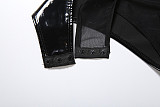 Sexy See-through Mesh Leather Patchwork Jumpsuit Slit Skirt Suit ZJQD-85634