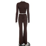Solid Color Crew Neck Pullover Crop Top and High-waisted Flared Pants Set XYWL-25ST393