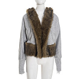 Stylish Hooded Cardigan with Fur Trim and Pockets Long-Sleeved Short Jacket Top XYWL-25TP395